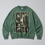 Oversized Snow Washed Cotton Sweatshirt - Japanese Harimaze Nature Print