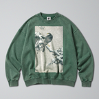 Oversized Snow Washed Cotton Sweatshirt - Hawk on Snowy Branch Print
