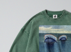 Oversized Snow Washed Cotton Sweatshirt - Portuguese Man O' War Print