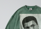 Oversized Snow Washed Cotton Sweatshirt - Boxing Legend Muhammad Ali Print
