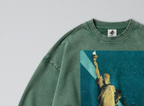 Oversized Snow Washed Cotton Sweatshirt - Statue of Liberty Print