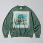 Oversized Snow Washed Cotton Sweatshirt - Owls in the Rain Print