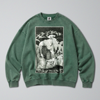 Oversized Snow Washed Cotton Sweatshirt - Owls in the Winter Snow Print