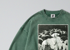 Oversized Snow Washed Cotton Sweatshirt - Owls in the Winter Snow Print
