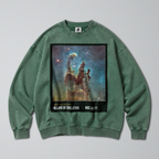 Oversized Snow Washed Cotton Sweatshirt - Pillars of Creation Nebula Print