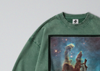 Oversized Snow Washed Cotton Sweatshirt - Pillars of Creation Nebula Print