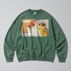 Oversized Snow Washed Cotton Sweatshirt - Funny Sporty Raccoon Print