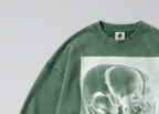 Oversized Snow Washed Cotton Sweatshirt - Human Skull Print