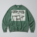 Oversized Snow Washed Cotton Sweatshirt - Mosasaurus Skull Fossil Print