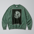 Oversized Snow Washed Cotton Sweatshirt - Sun and Moon in Outer Space Print