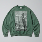 Oversized Snow Washed Cotton Sweatshirt - Tower of Babel Print