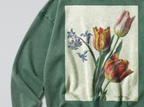 Oversized Snow Washed Cotton Sweatshirt - Vibrant Tulips Flower Print