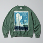 Oversized Snow Washed Cotton Sweatshirt - Yellowstone National Park Print