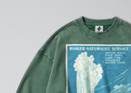 Oversized Snow Washed Cotton Sweatshirt - Yellowstone National Park Print