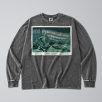 Oversized Snow Washed Long Sleeve Cotton Tee - Winter Northern Lights Print