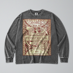 Oversized Snow Washed Long Sleeve Cotton Tee - Frankenstein Book Print
