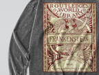 Oversized Snow Washed Long Sleeve Cotton Tee - Frankenstein Book Print
