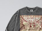 Oversized Snow Washed Long Sleeve Cotton Tee - Frankenstein Book Print