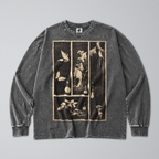 Oversized Snow Washed Long Sleeve Cotton Tee - Japanese Harimaze Nature Print