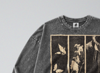 Oversized Snow Washed Long Sleeve Cotton Tee - Japanese Harimaze Nature Print