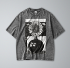 Oversized Snow Washed Cotton Tee - Black & White Sunflower Print