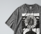 Oversized Snow Washed Cotton Tee - Black & White Sunflower Print