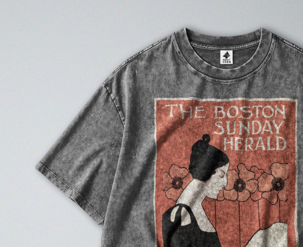 Oversized Snow Washed Cotton Tee - Boston Sunday Herald Print