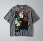Oversized Snow Washed Cotton Tee - Japanese Chrysanthemums Print