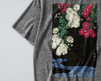 Oversized Snow Washed Cotton Tee - Japanese Chrysanthemums Print