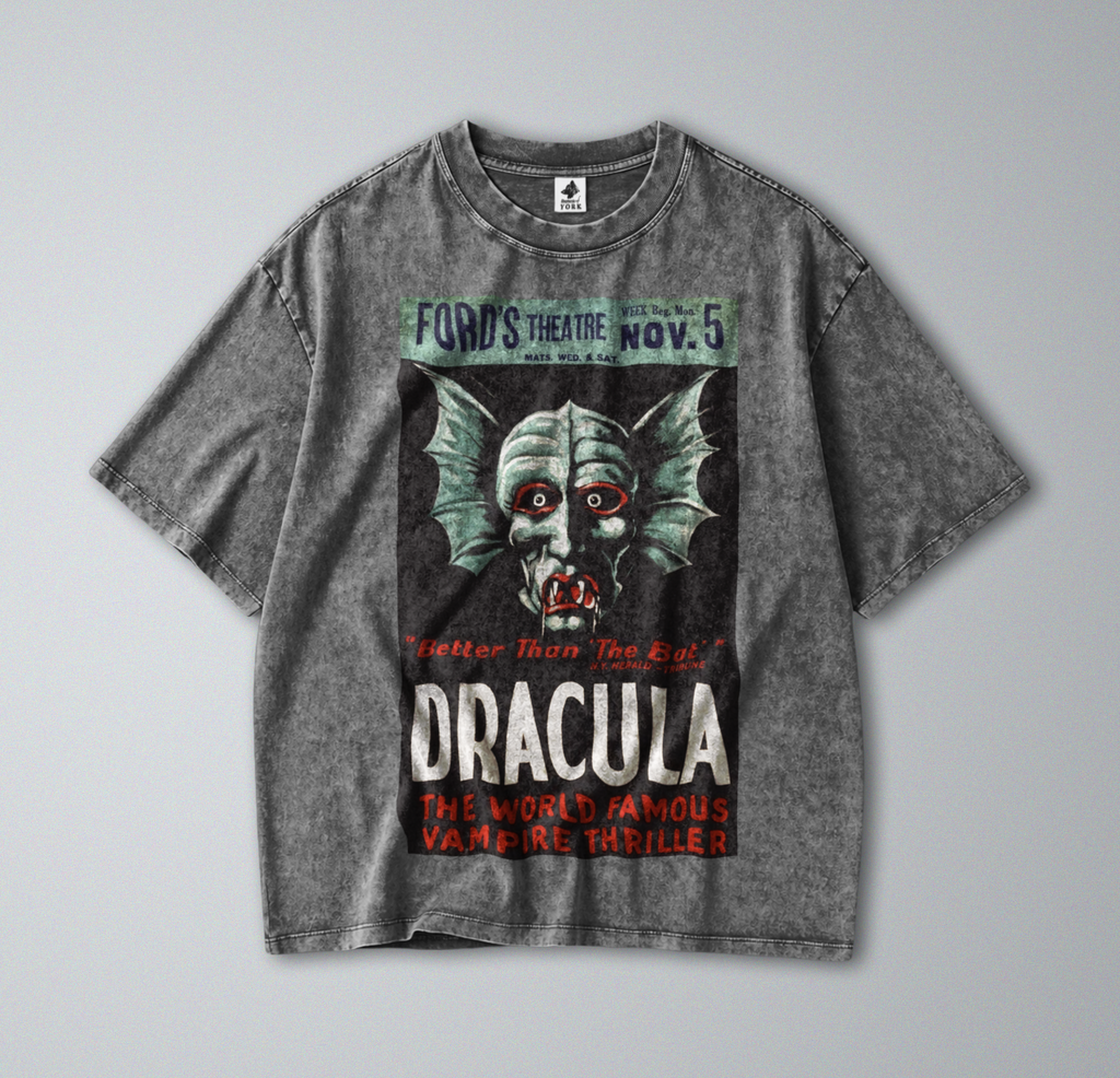 Oversized Snow Washed Cotton Tee - Bram Stoker's Dracula Theater Print