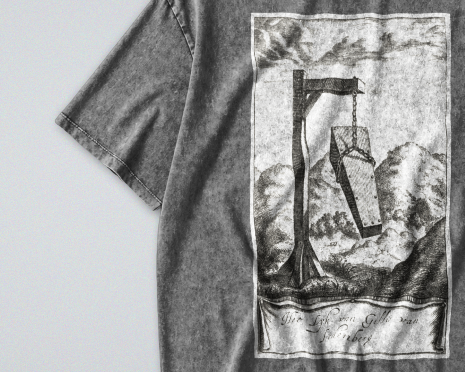 Oversized Snow Washed Cotton Tee - Morbid Public Execution Print