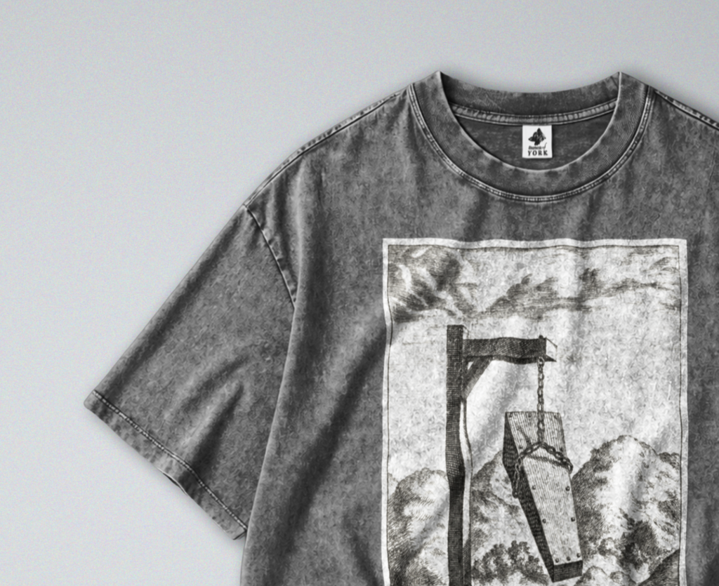 Oversized Snow Washed Cotton Tee - Morbid Public Execution Print