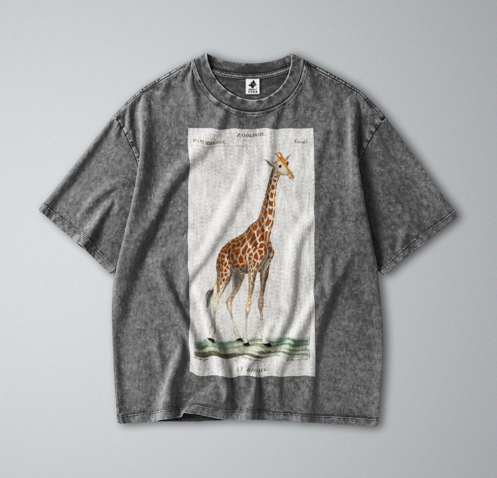 Oversized Snow Washed Cotton Tee - Nubian Giraffe Print