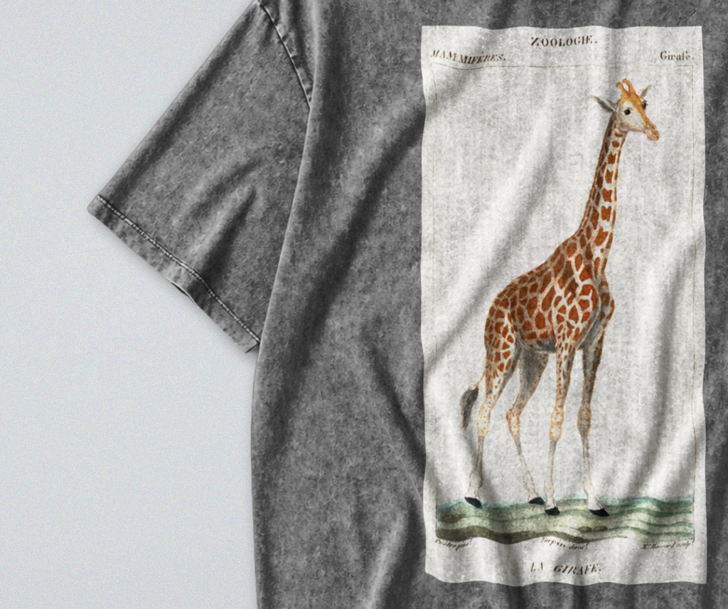 Oversized Snow Washed Cotton Tee - Nubian Giraffe Print
