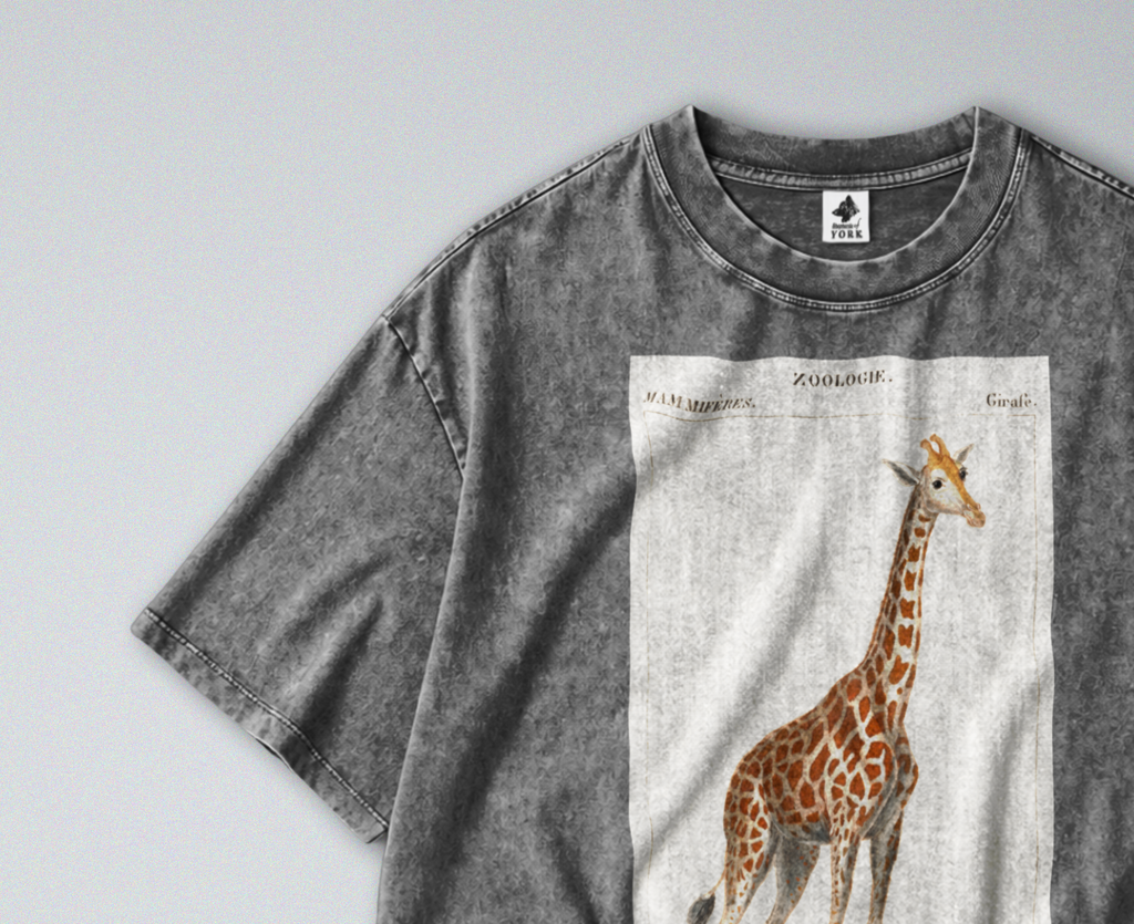 Oversized Snow Washed Cotton Tee - Nubian Giraffe Print