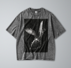 Oversized Snow Washed Cotton Tee - Odilon Redon's 'Angel of Death' Print