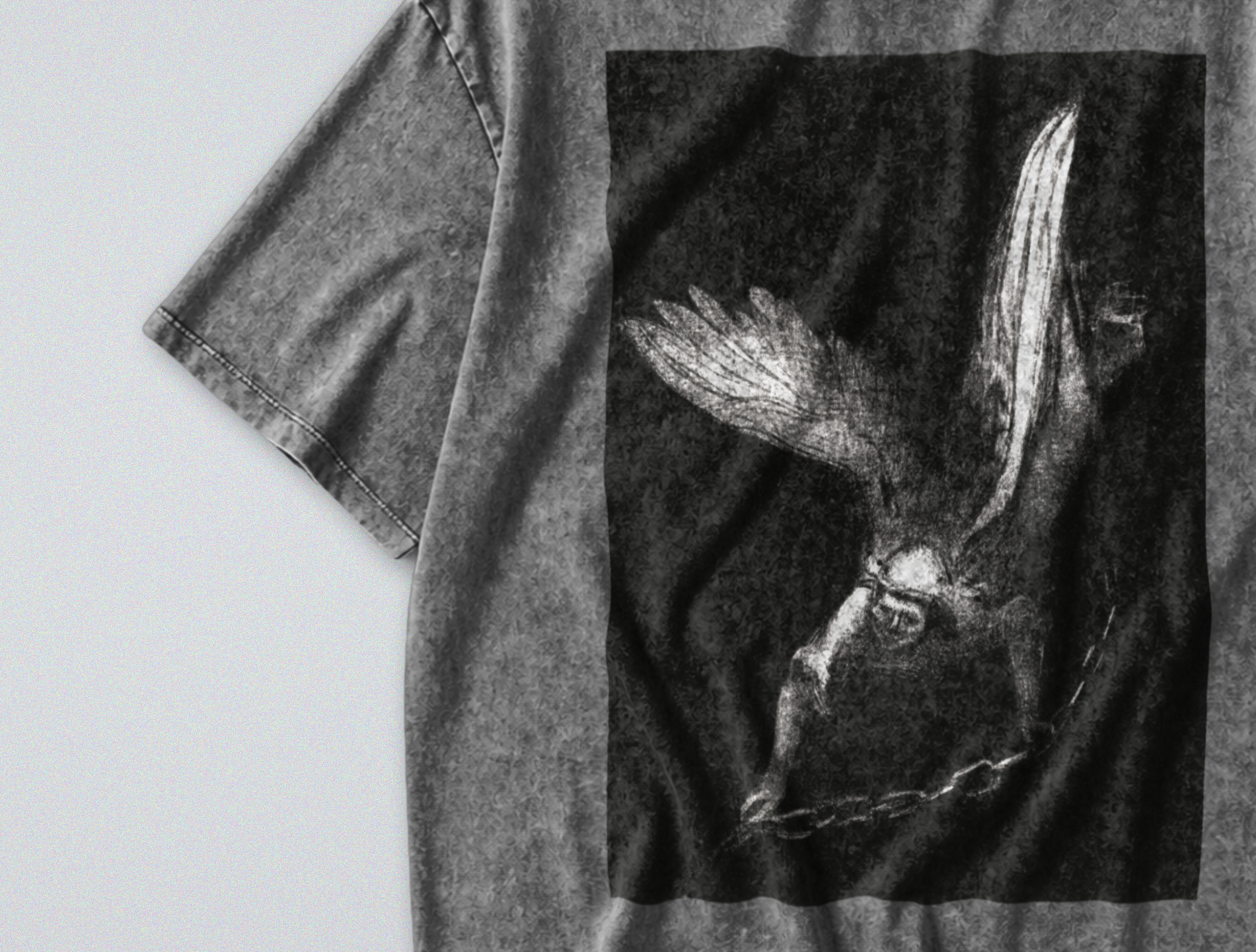 Oversized Snow Washed Cotton Tee - Odilon Redon's 'Angel of Death' Print