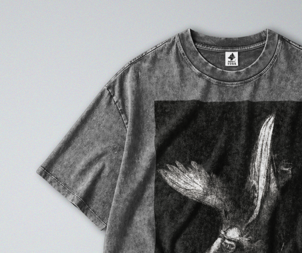 Oversized Snow Washed Cotton Tee - Odilon Redon's 'Angel of Death' Print