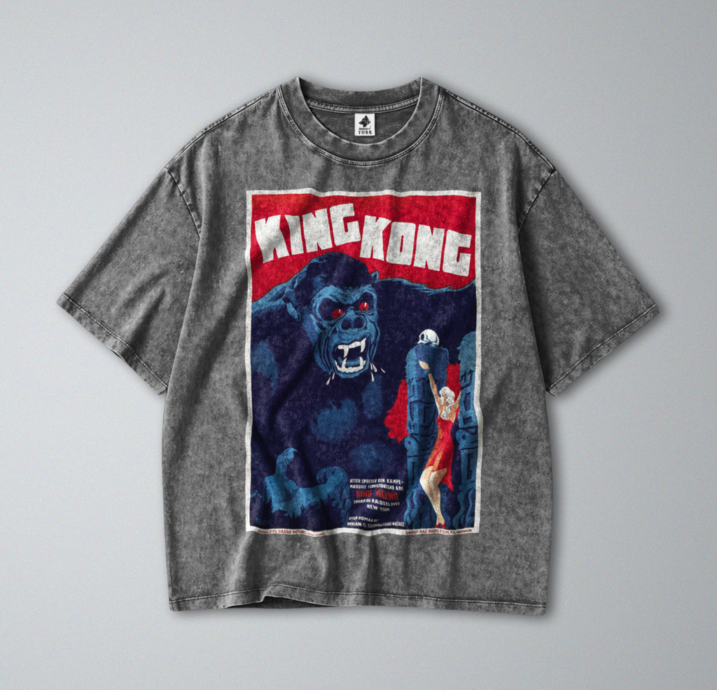 Oversized Snow Washed Cotton Tee - Danish King Kong Movie Poster Print