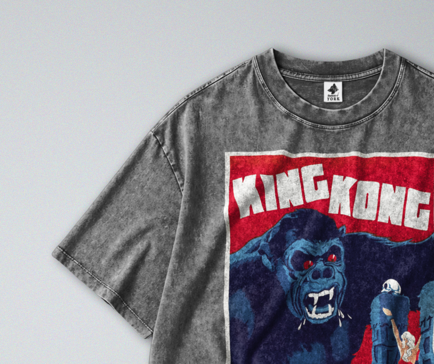 Oversized Snow Washed Cotton Tee - Danish King Kong Movie Poster Print