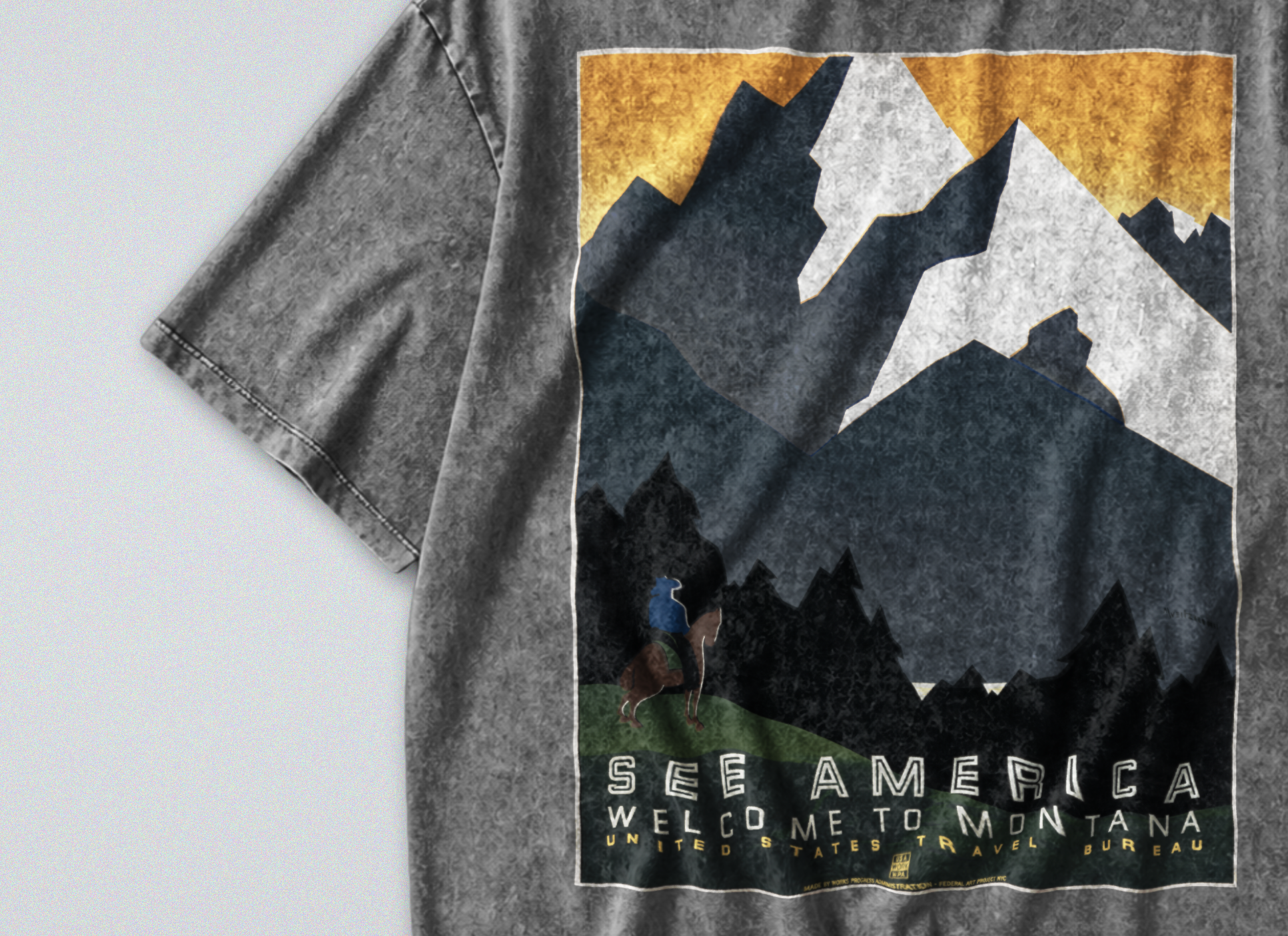 Oversized Snow Washed Cotton Tee - State of Montana Print