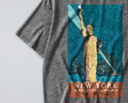 Oversized Snow Washed Cotton Tee - New York City Skyline at Night Print