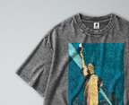 Oversized Snow Washed Cotton Tee - New York City Skyline at Night Print