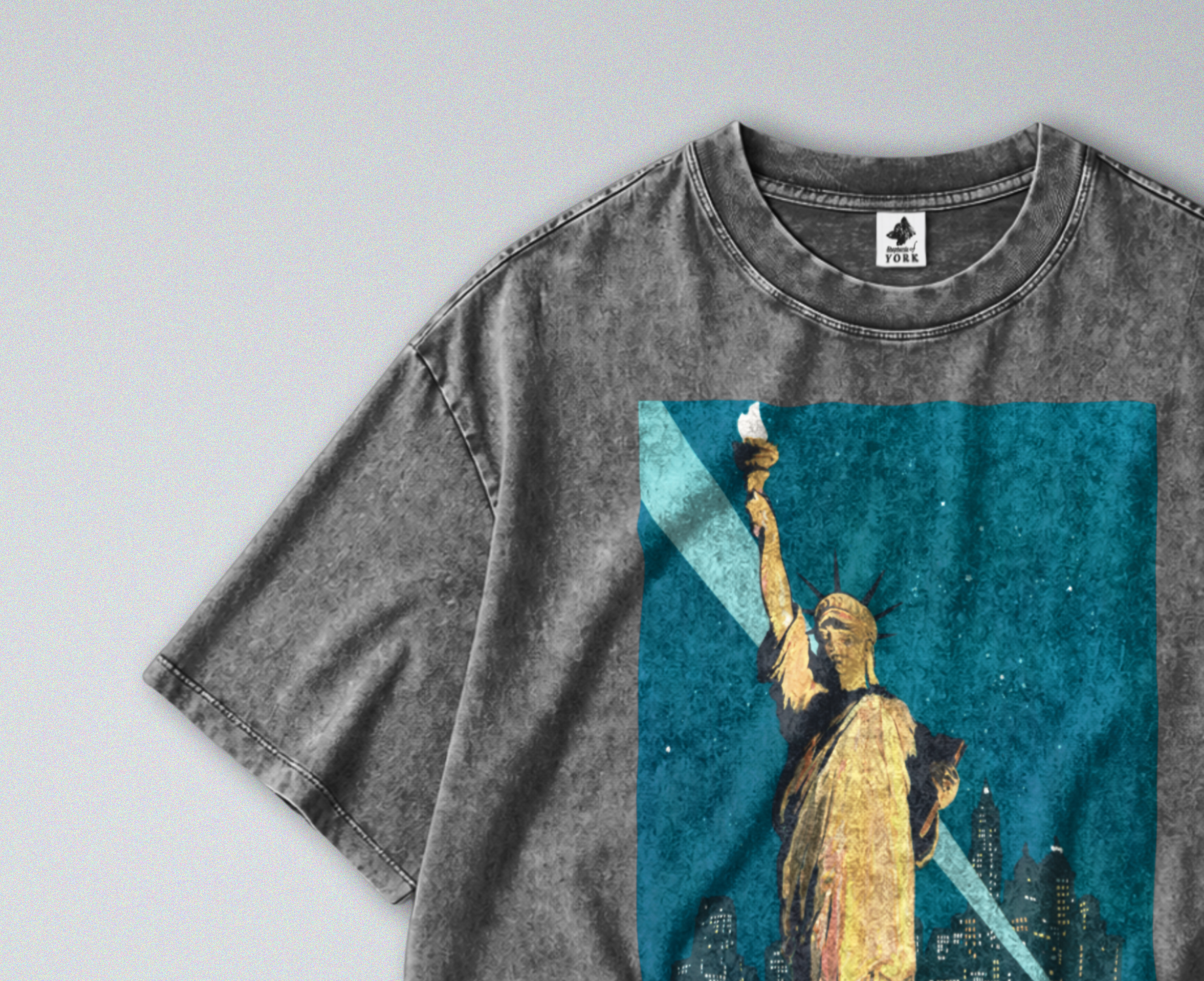 Oversized Snow Washed Cotton Tee - New York City Skyline at Night Print
