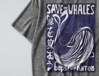 Oversized Snow Washed Cotton Tee - Save the Whales, Marine Conservation Print