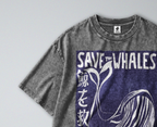 Oversized Snow Washed Cotton Tee - Save the Whales, Marine Conservation Print