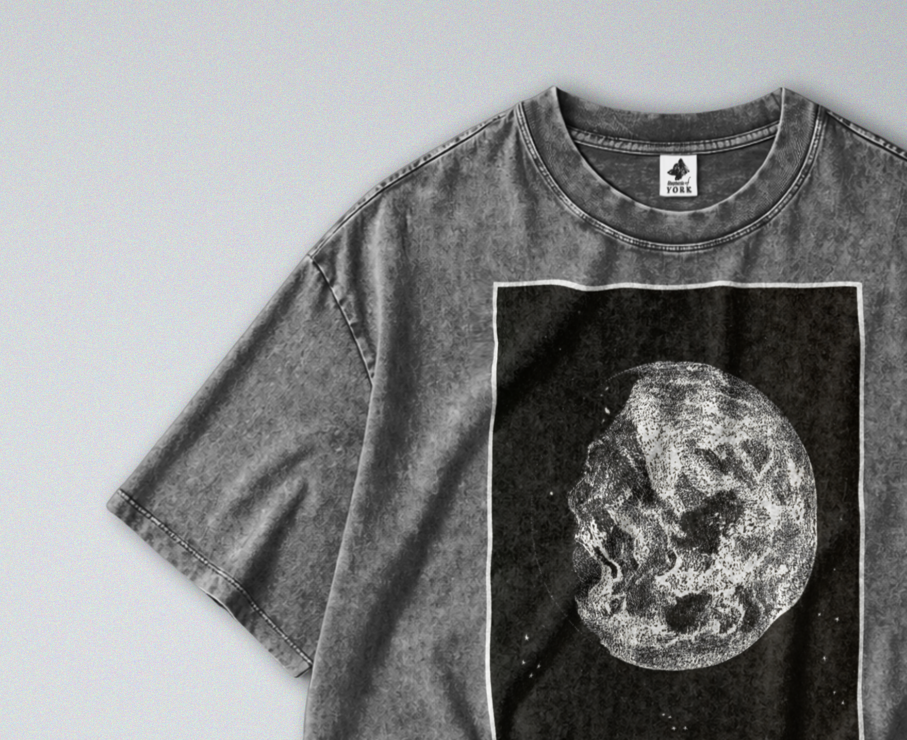 Oversized Snow Washed Cotton Tee - Outer Space Sun and Moon Print