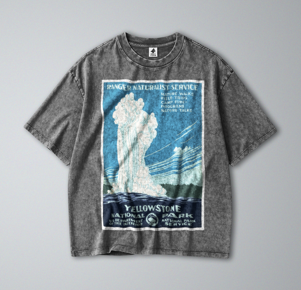 Oversized Snow Washed Cotton Tee - Yellowstone National Park Print