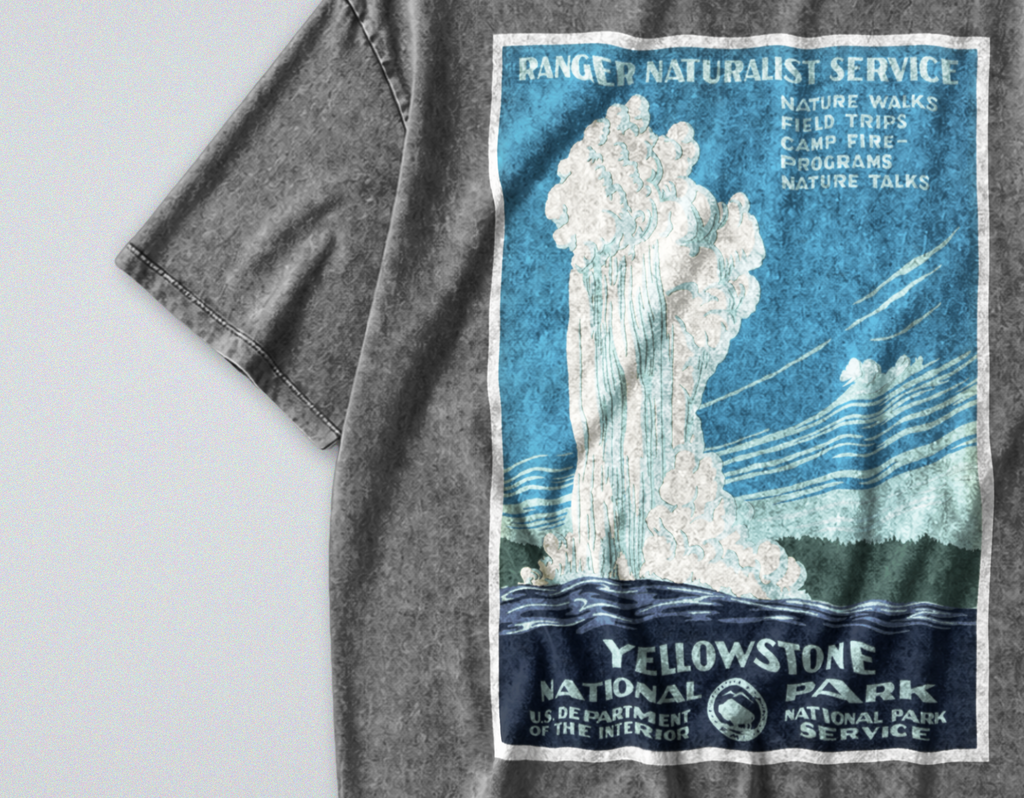 Oversized Snow Washed Cotton Tee - Yellowstone National Park Print
