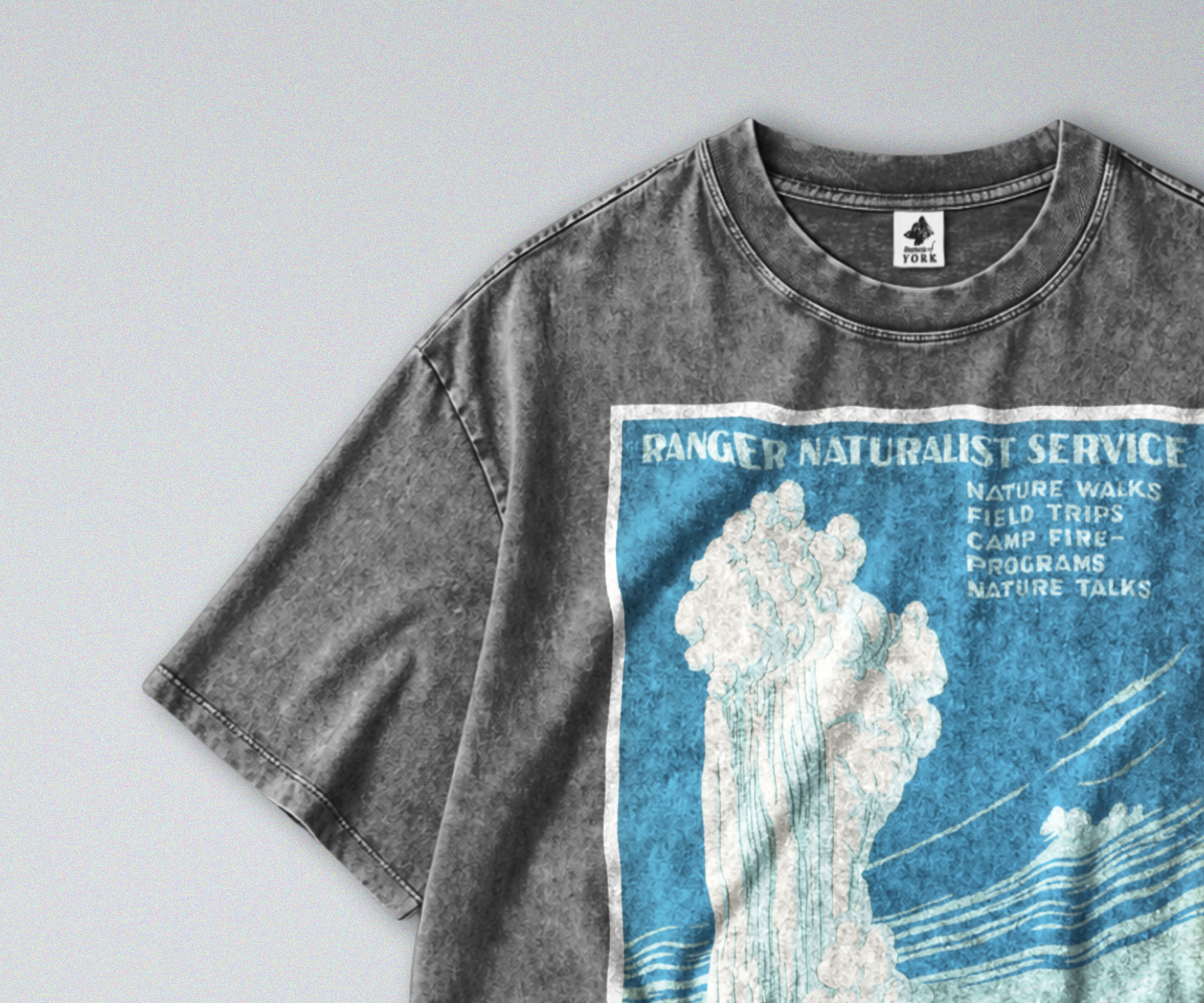Oversized Snow Washed Cotton Tee - Yellowstone National Park Print